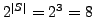 $2^{\vert S\vert}=2^3=8$
