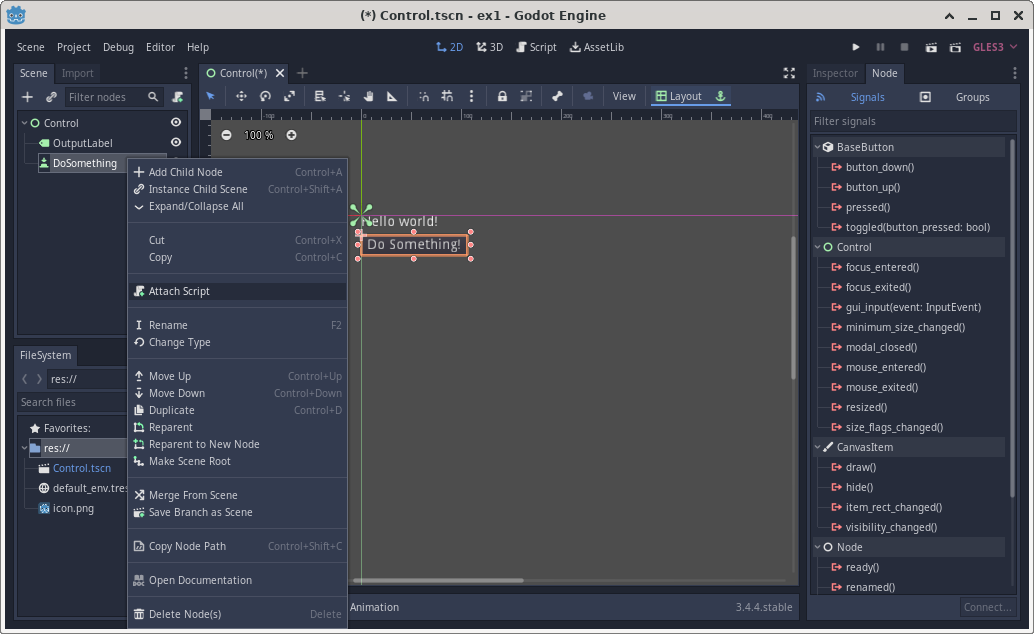Attach script to a node